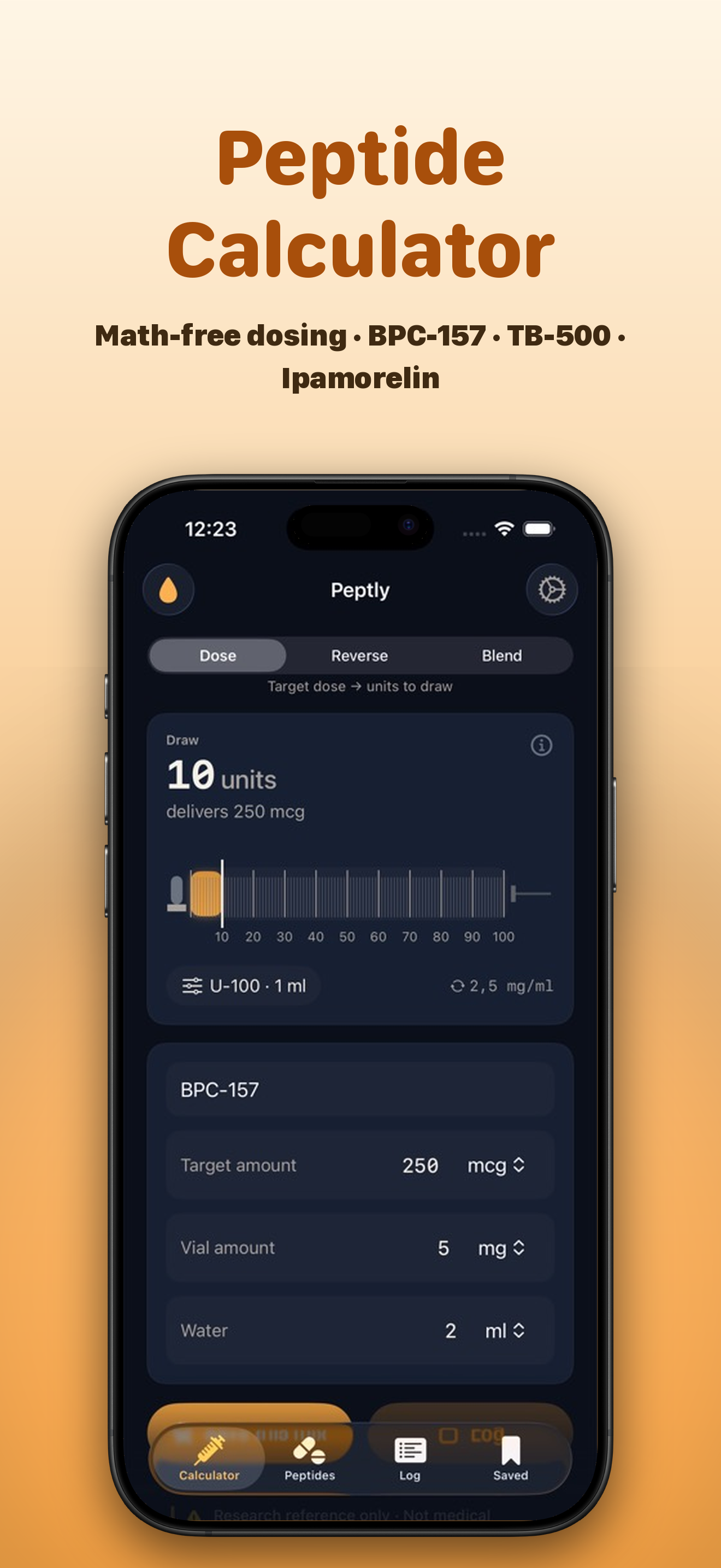 Peptly calculator screen