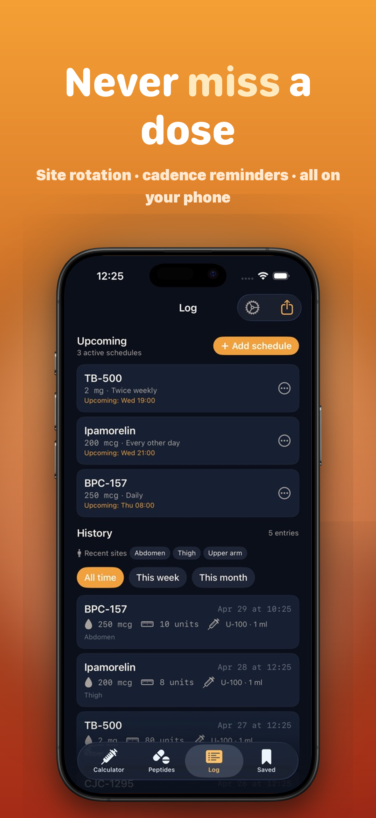 Peptly Tracker screen